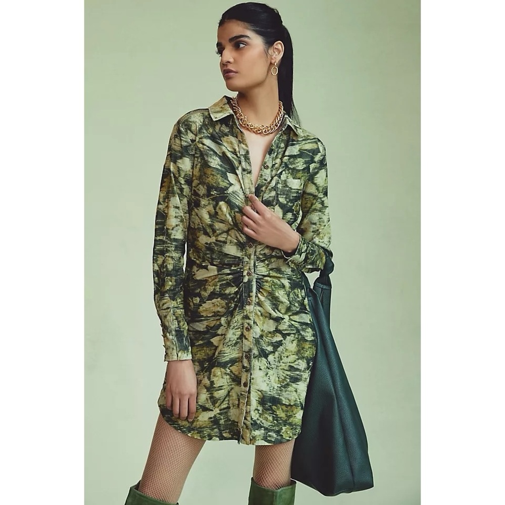 Anthropologie Pilcro Ruched Corduroy Shirt Dress Size 2
